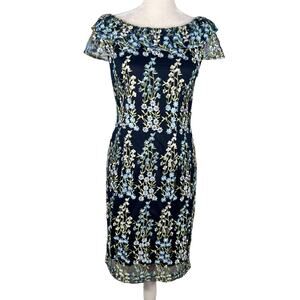 Karl Lagerfeld Paris Floral Midi Dress Navy Blue 6 Short Sleeve